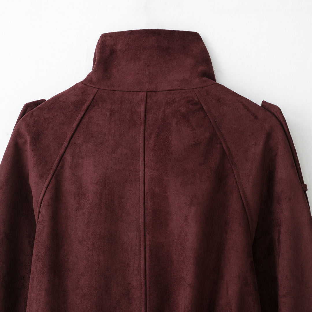 Damen Velours‑Trenchjacke mit hohem Funnelkragen und Bindegürtel Drune