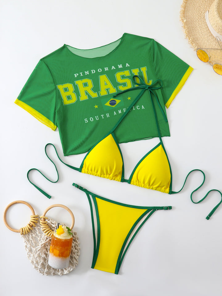 Damen Sportlicher Bikini mit transparentem Oberteil Drune