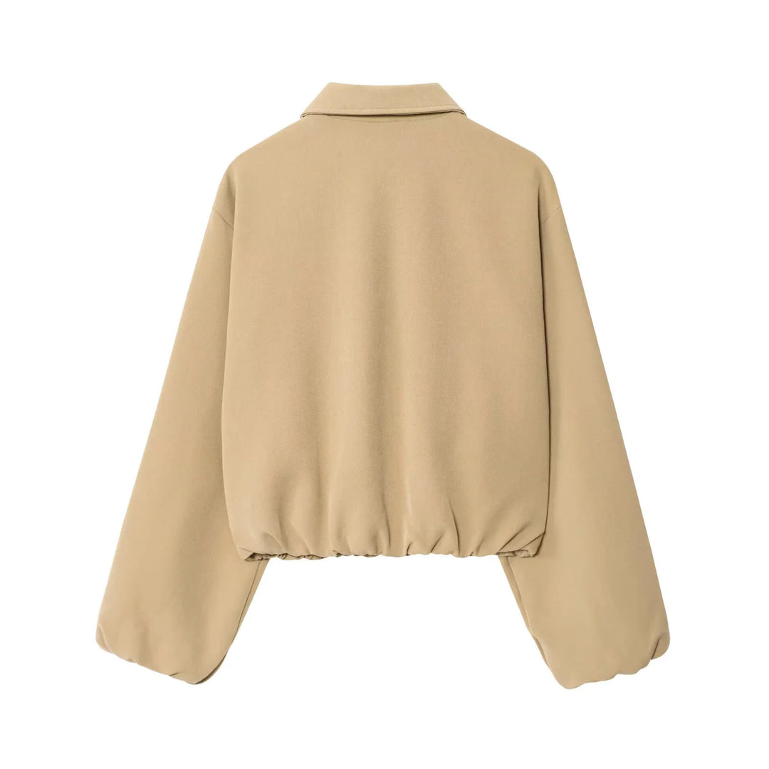 Damen nan cropped Blousonjacke mit Hemdkragen, verdecktem Metallreißverschluss und elastischem Saum Drune