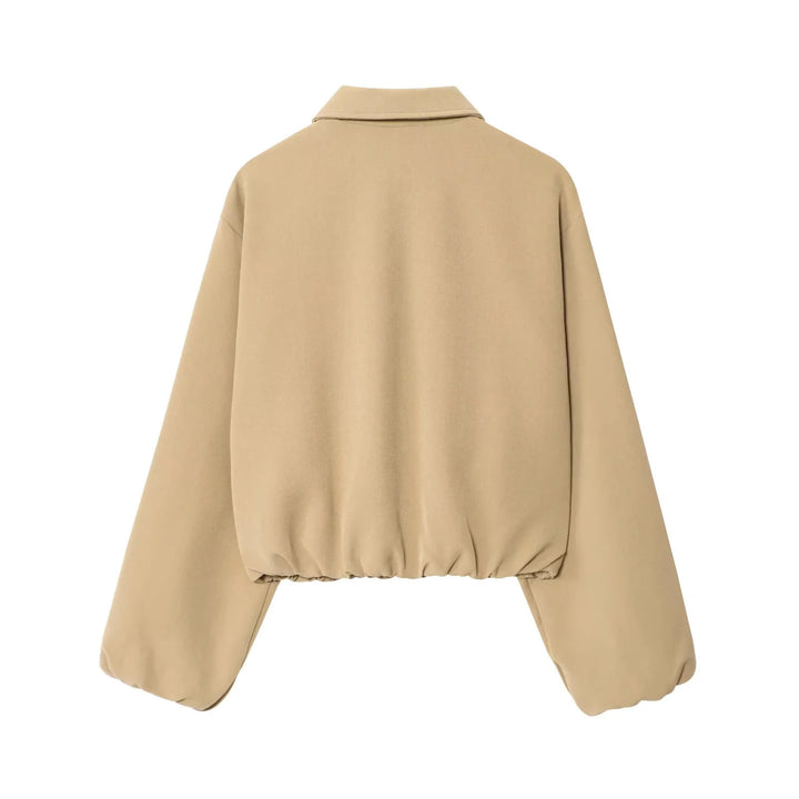 Damen nan cropped Blousonjacke mit Hemdkragen, verdecktem Metallreißverschluss und elastischem Saum Drune