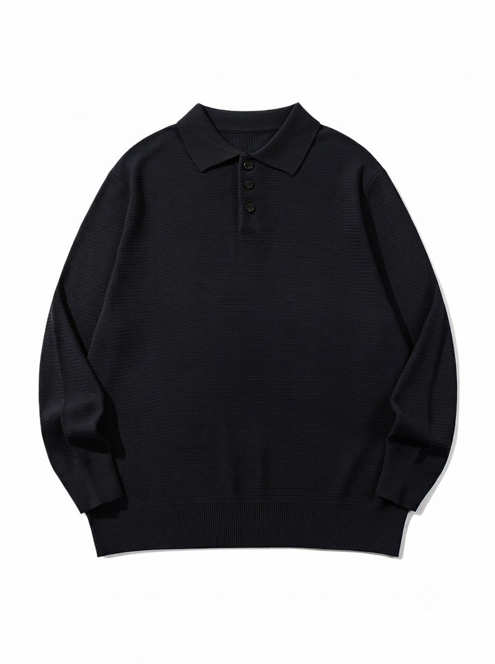 Unisex Waffelstrick-Polo im Relaxed-Fit mit dreifacher Knopfleiste und geripptem Saum Drune
