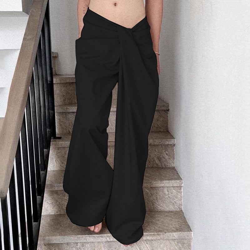Damen hochtaillierte Palazzohose mit Drapé-Detail und weitem Bein Drune