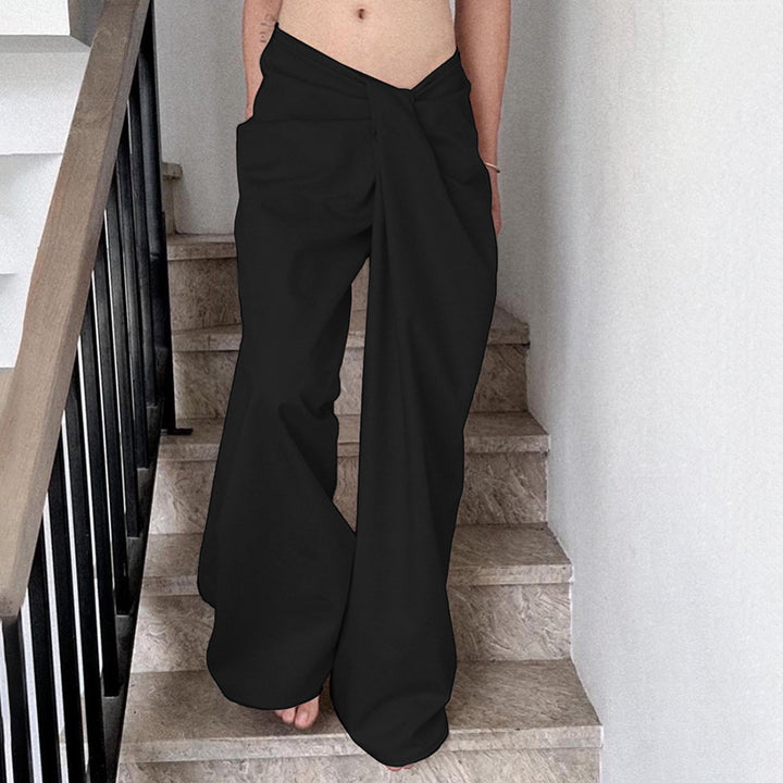 Damen hochtaillierte Palazzohose mit Drapé-Detail und weitem Bein Drune