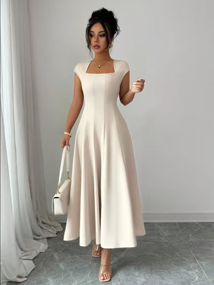 Damen Elegantes Maxikleid mit rechteckigem Ausschnitt und fließendem Rock Drune