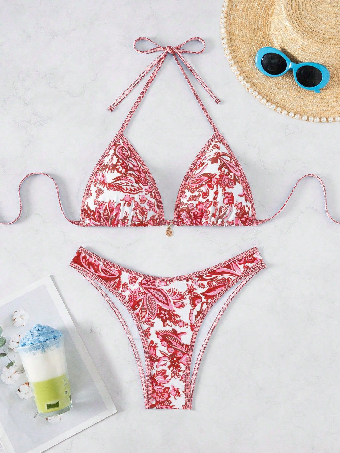 Damen Triangel-Bikini mit floraler Spitze Drune