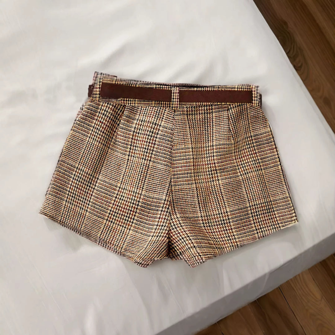 Damen Karierte Shorts mit Gürtelschlaufen Drune