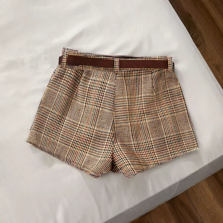 Damen Karierte Shorts mit Gürtelschlaufen Drune