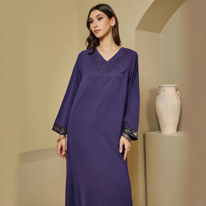 Damen Elegante Maxikleid mit bestickten Ärmeln Drune