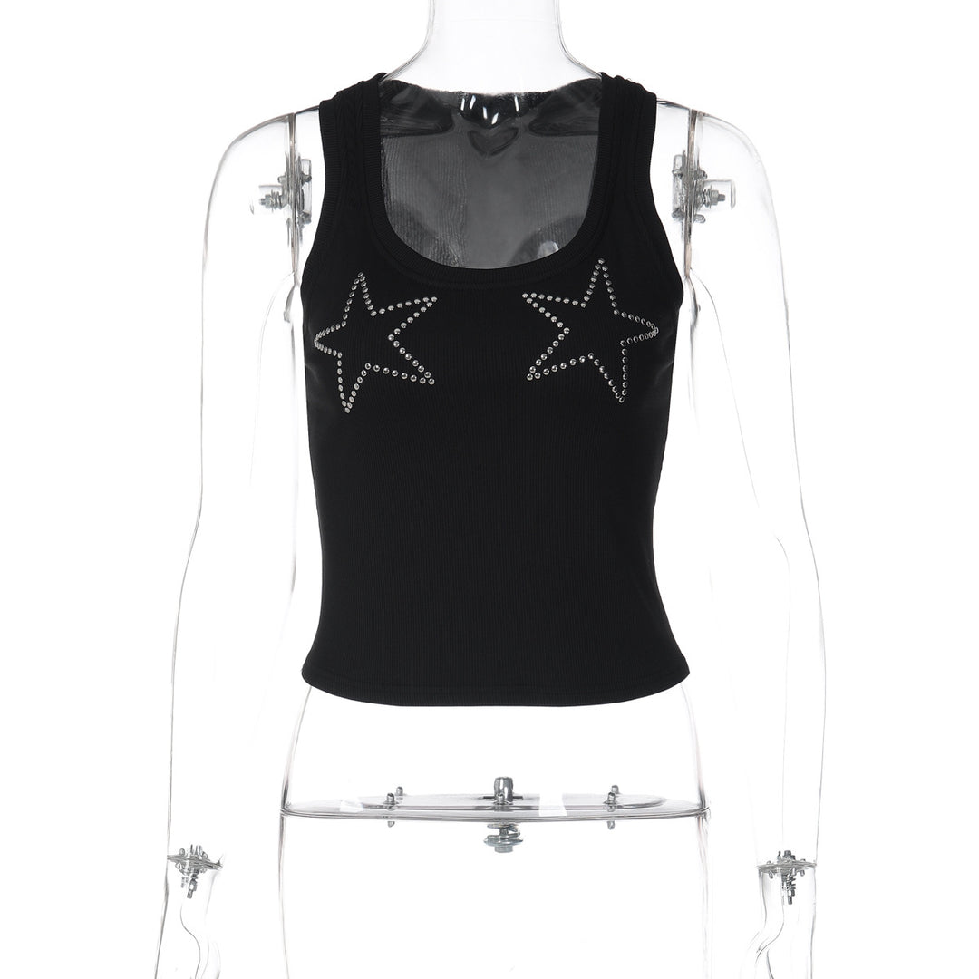 Damen Sportliches Tanktop mit Sternenapplikationen Drune