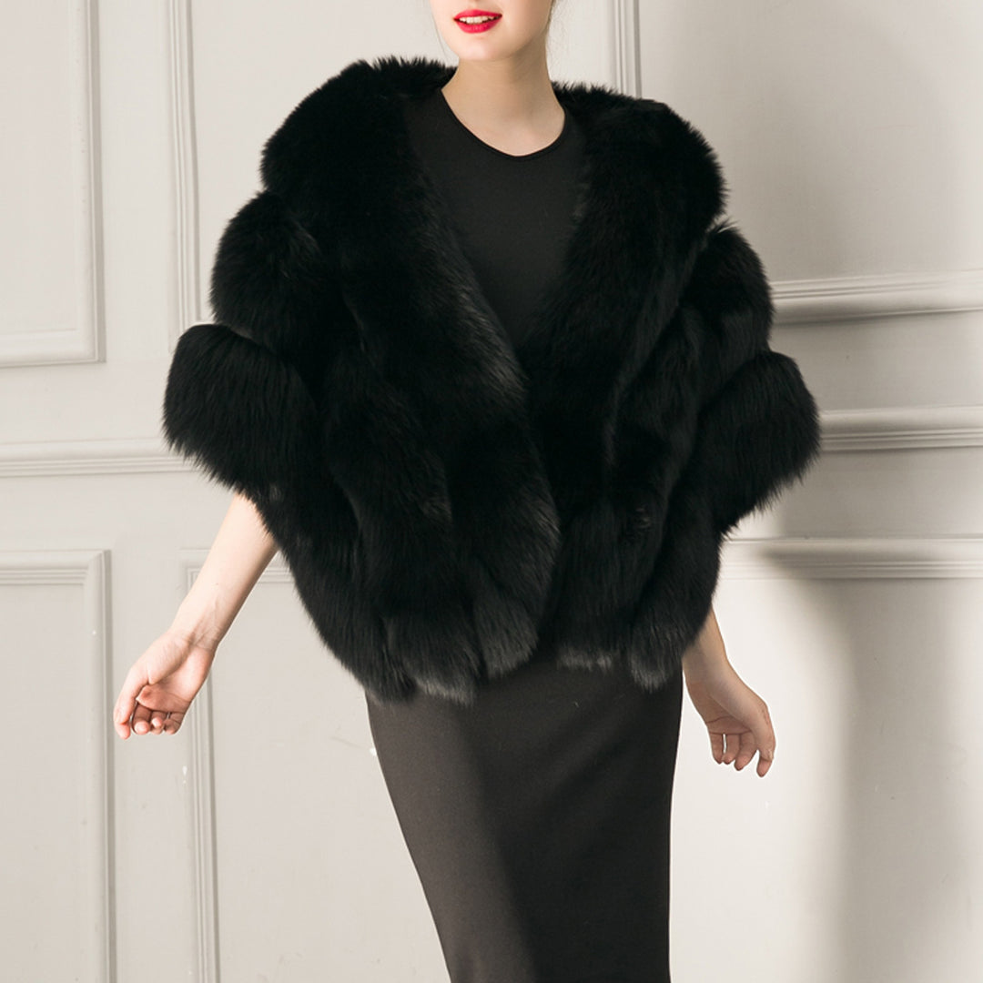 Damen luxuriöser Eleganter Kunstpelz-Cape Drune