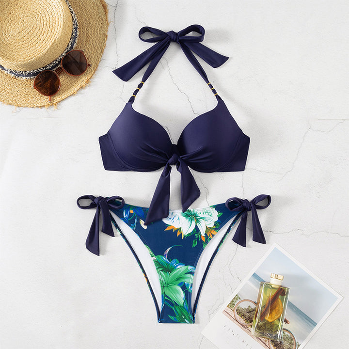 Damen Triangel-Bikini-Set mit verspielten Krawatten und floralem Design Drune