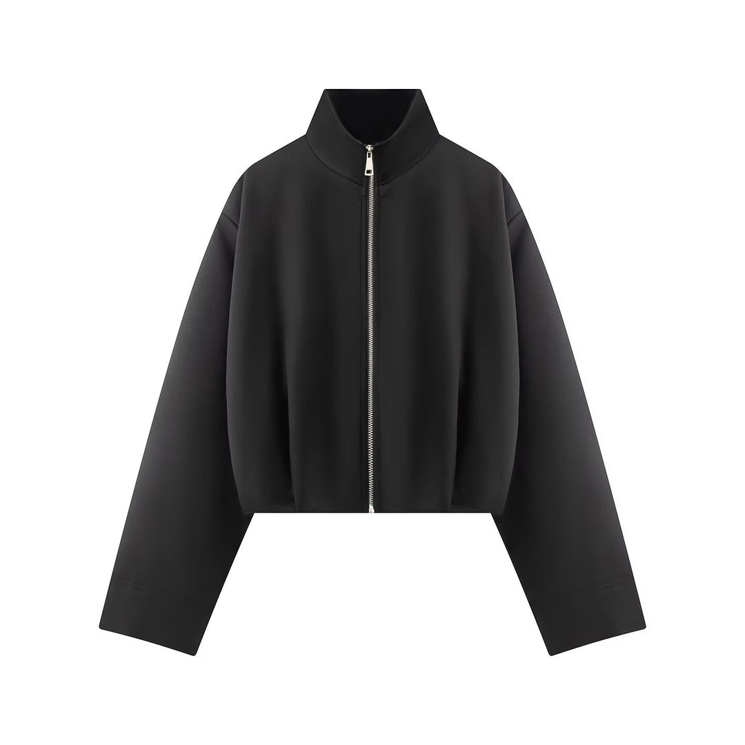 Damen Kurze Boxy-Jacke mit hohem Stehkragen, durchgehendem Reißverschluss und Oversize-Ärmeln Drune