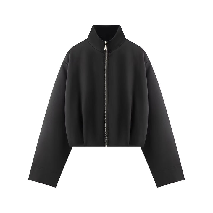 Damen Kurze Boxy-Jacke mit hohem Stehkragen, durchgehendem Reißverschluss und Oversize-Ärmeln Drune