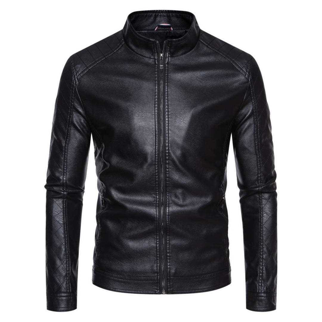 Herren nan taillierte Lederimitat-Bikerjacke mit Stehkragen und gesteppter Ärmeldetail Drune
