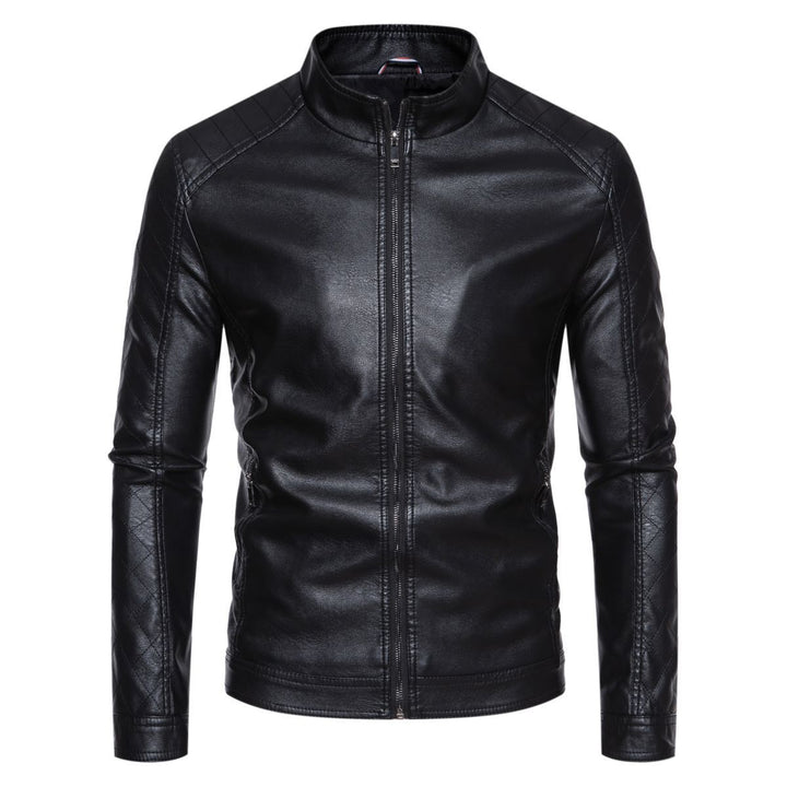 Herren nan taillierte Lederimitat-Bikerjacke mit Stehkragen und gesteppter Ärmeldetail Drune