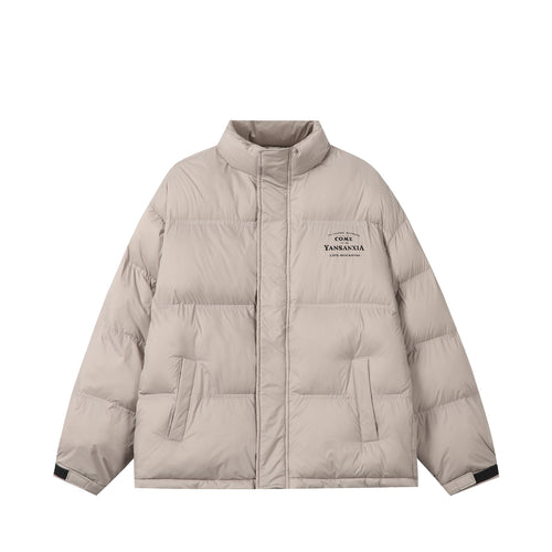 Unisex Kurz geschnittene wattierte Oversize-Jacke mit hohem Stehkragen und Logo-Print Drune