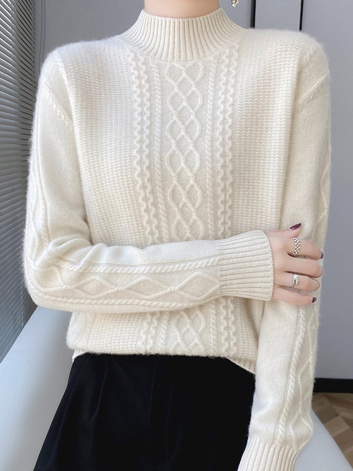 Damen Weicher Zopfstrick-Mockneck-Pullover mit leichtem Mohair-Effekt Drune