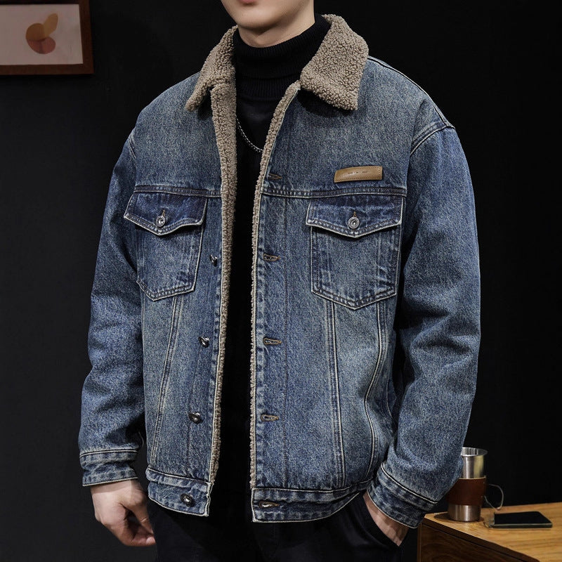 Herren Lässige Denimjacke mit Teddy-Futter Drune