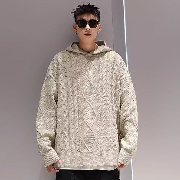 Herren Grobstrick Pullover mit Kapuze Drune