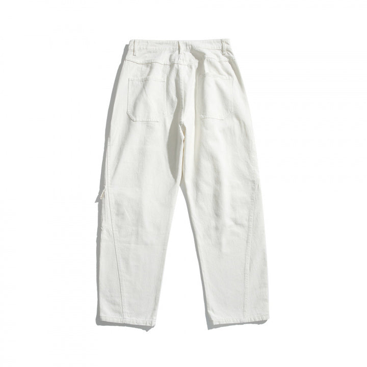 Unisex Weite Utility-Cargo-Hose aus robustem Baumwoll-Denim mit hoher Taille und Klappentaschen Drune