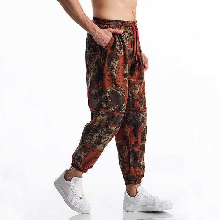 Herren lässige Haremshose mit buntem Blumenmuster und Gummizug Drune