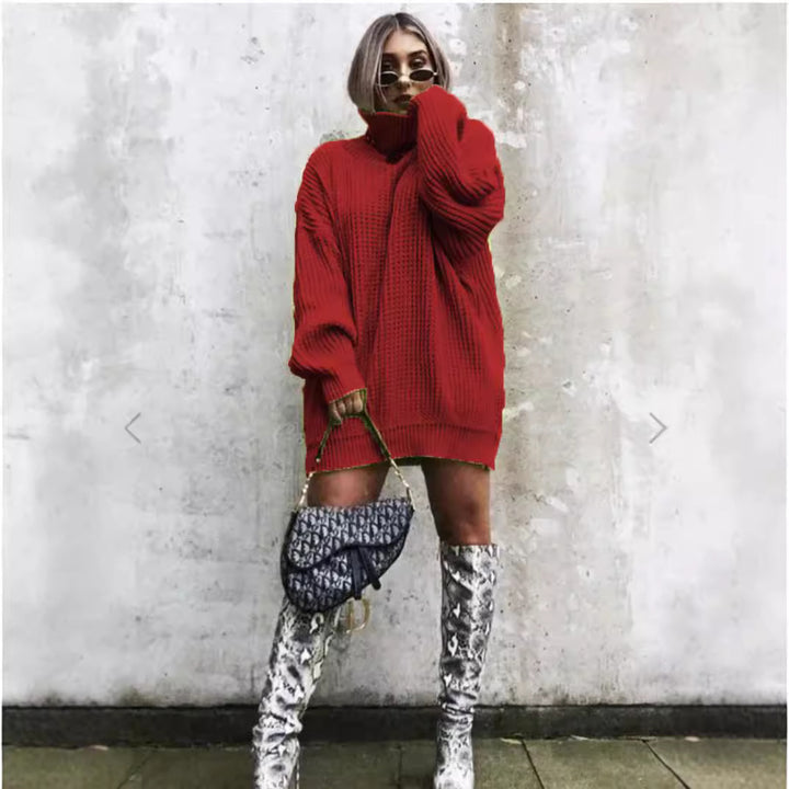 Damen Großer Strickpullover mit hohem Kragen und kantigem Schnitt Drune