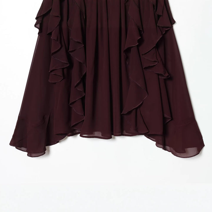 Damen nan voluminöse Chiffonbluse mit mehrlagigen Volants, gerafftem Ausschnitt und lockerem Fall Drune