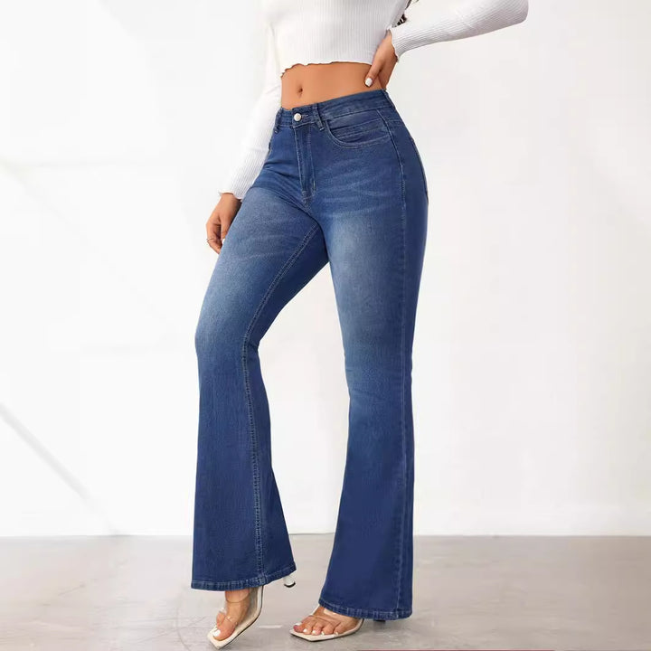 Damen nan Highwaist Schlagjeans mit figurschmeichelnder Passform und weitem Bootcut Drune