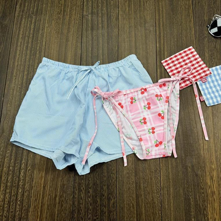 Damen Badeanzug Set mit verspieltem Kirschmotiv Drune