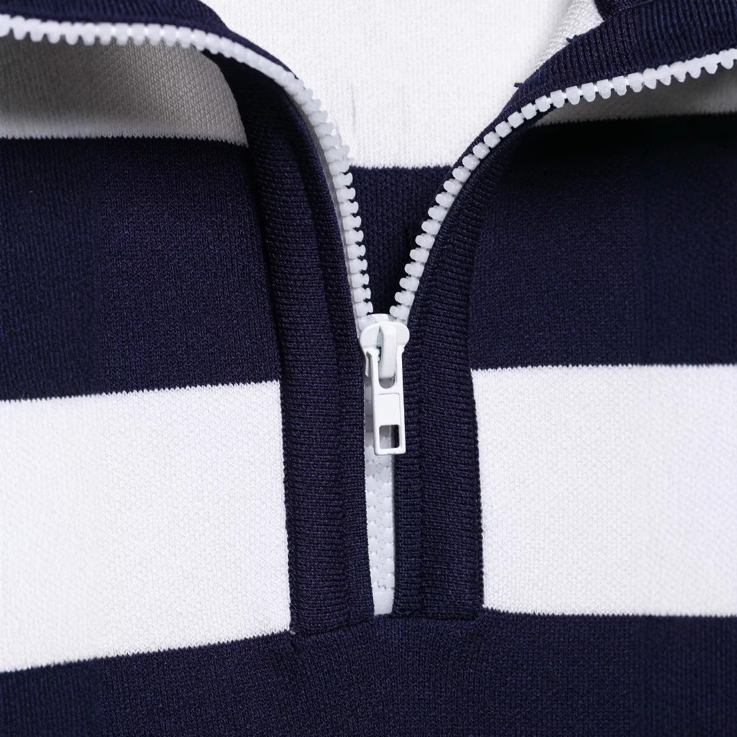 Damen gestreiftes ärmelloses Polokleid mit hohem Kragen Drune