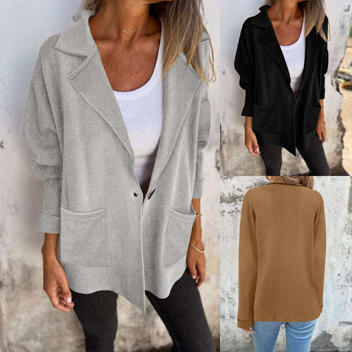 Damen Oversize Blazer-Cardigan mit Reverskragen, aufgesetzten Taschen und Krempelärmeln Drune