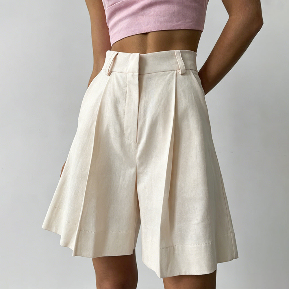 Drune | Damen Shorts Einfarbig Reißverschluss Tasche Gerade Shorts