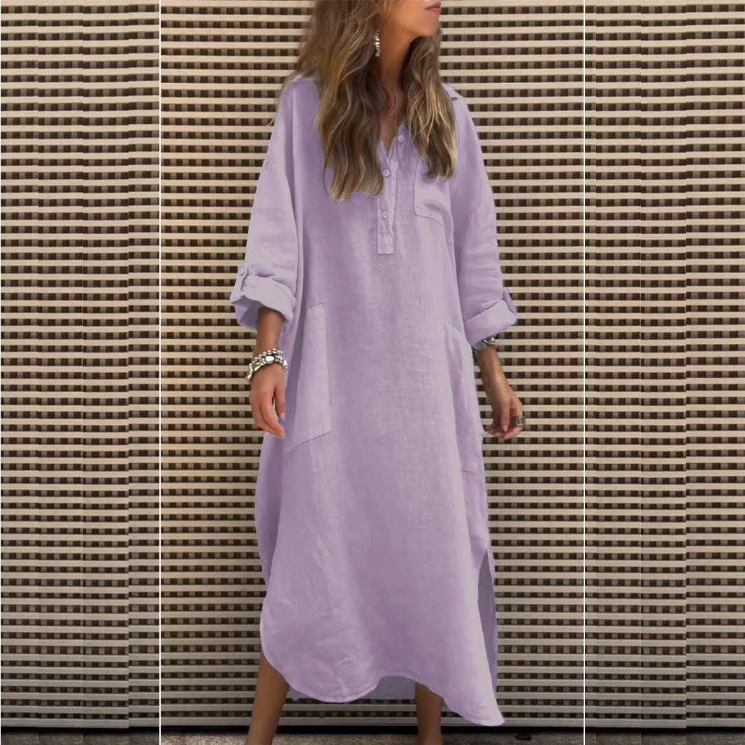Damen lässiges Leinenkleid mit praktischen Taschen Drune