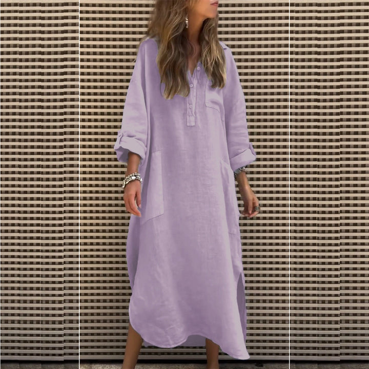 Damen lässiges Leinenkleid mit praktischen Taschen Drune
