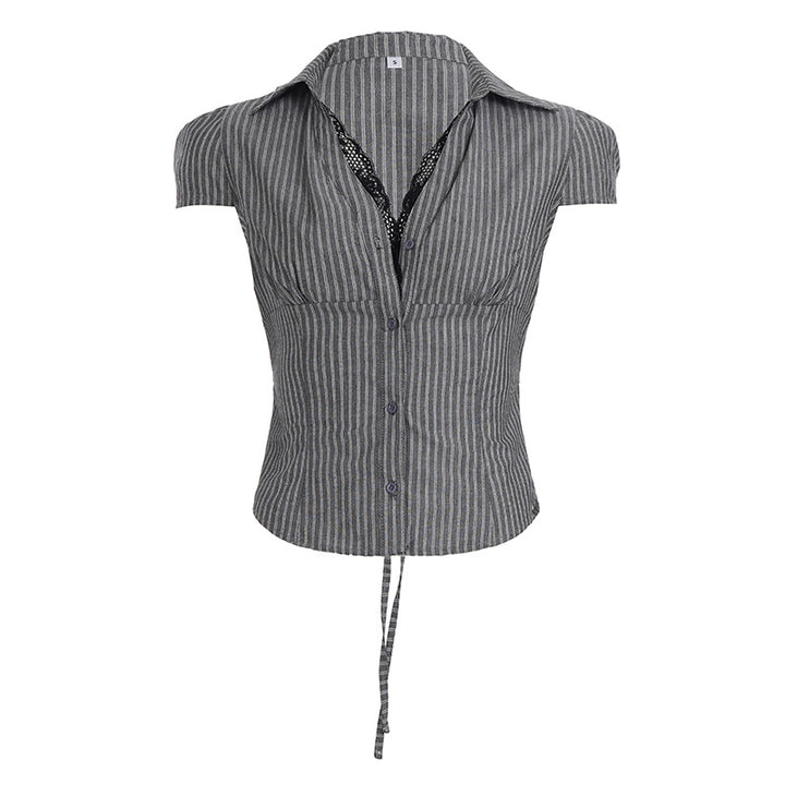 Damen elegantes Blusenshirt mit raffinierten Spitzenakzenten und modischem Streifenmuster Drune