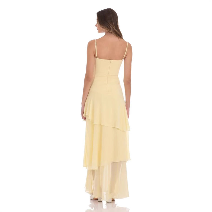Damen nan romantisches Stufen-Maxikleid mit Herzausschnitt und feinen Spaghettiträgern Drune