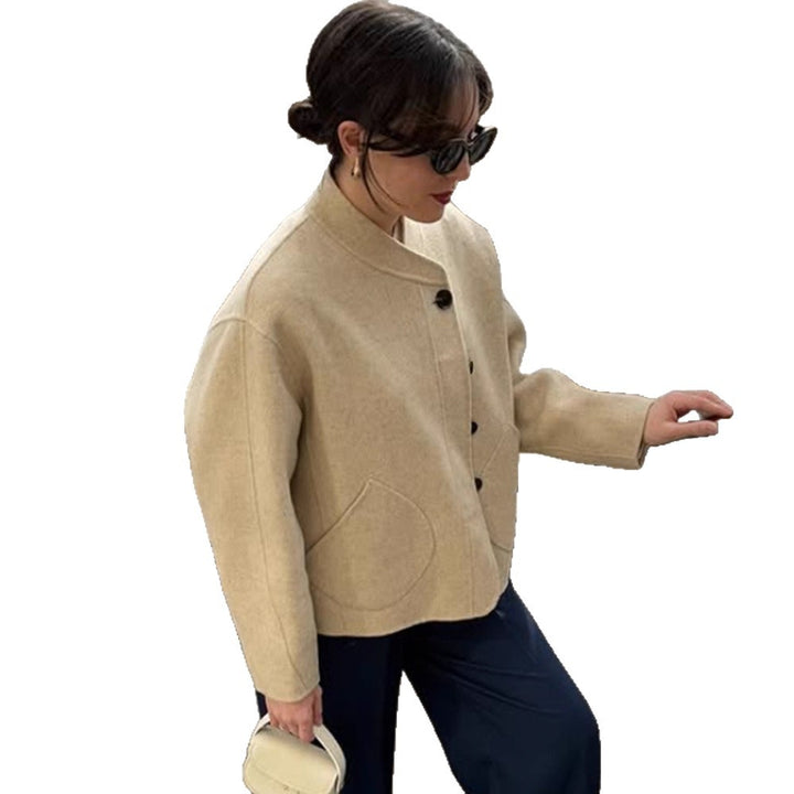 Damen lässige Wolljacke mit Knopfdetails und voluminösen Ärmeln Drune