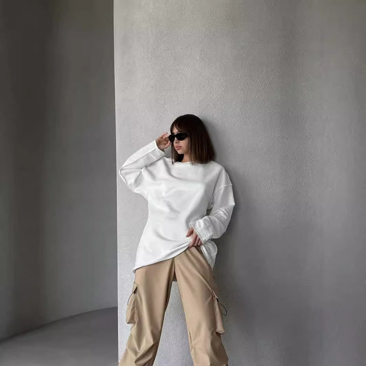 Damen Oversize-Sweatshirt mit rohem Saum und überschnittenen Schultern Drune