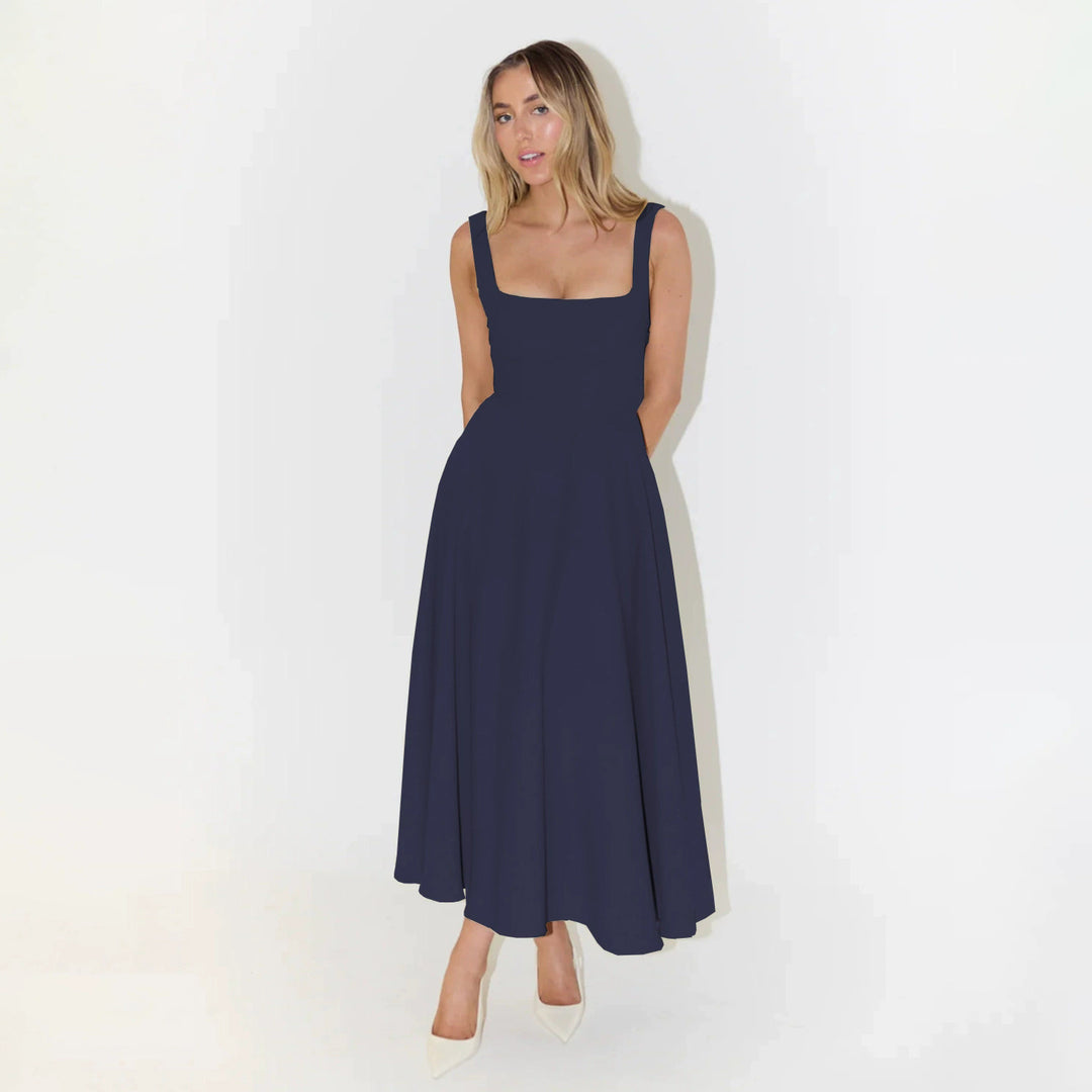 Damen Maxikleid mit elegantem quadratischem Ausschnitt und schwingendem Rock Drune