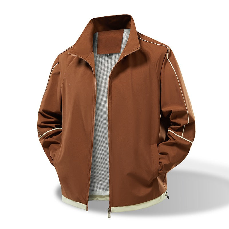 Herren Leichte Windbreaker‑Übergangsjacke mit Stehkragen, Mesh‑Futter & Kontrastpaspel Drune