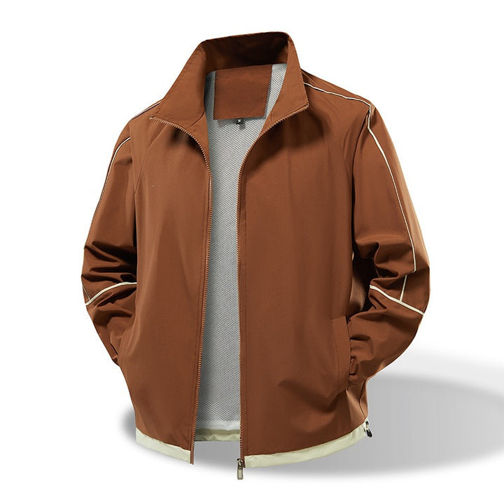 Herren Leichte Windbreaker‑Übergangsjacke mit Stehkragen, Mesh‑Futter & Kontrastpaspel Drune