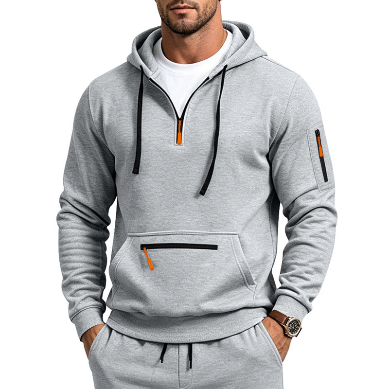 Herren Kapuzensweatshirt mit halbem Reißverschluss und Utility-Ärmeltasche Drune