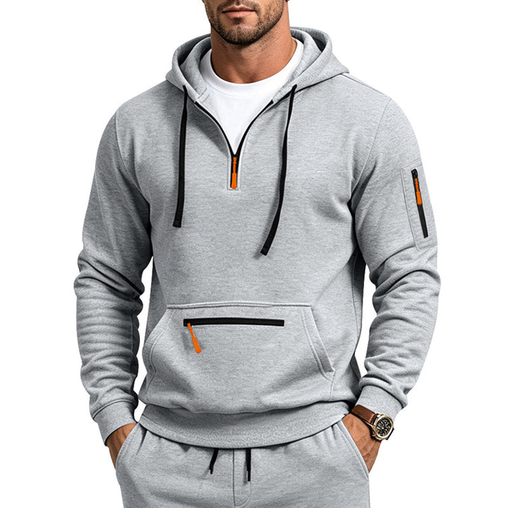 Herren Kapuzensweatshirt mit halbem Reißverschluss und Utility-Ärmeltasche Drune