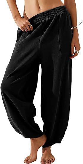Damen weite Lounge-Hose mit elastischem Bund und Taschen Drune
