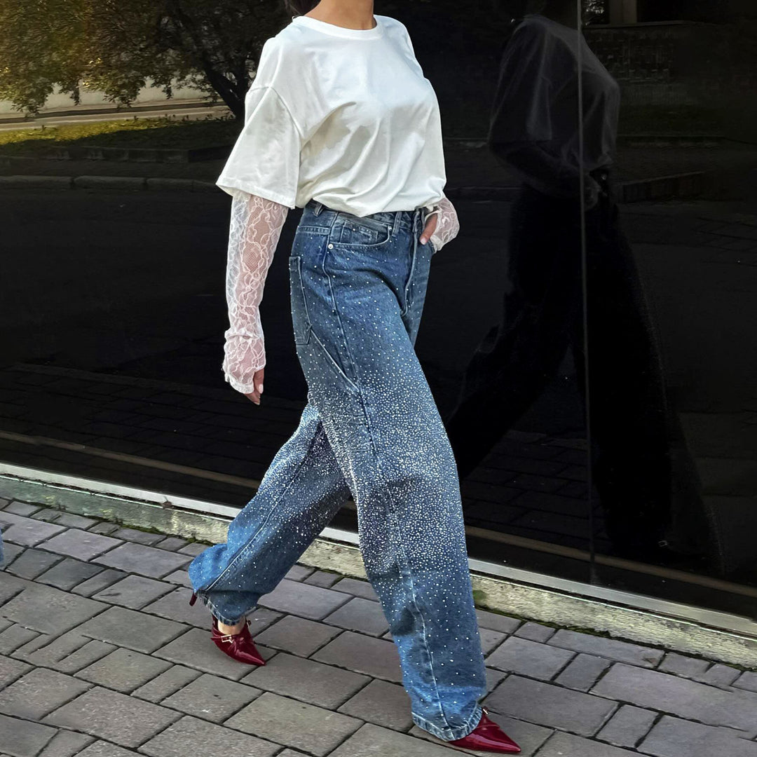 Damen Modisches Oversized T-Shirt mit Spitzenärmeln Drune