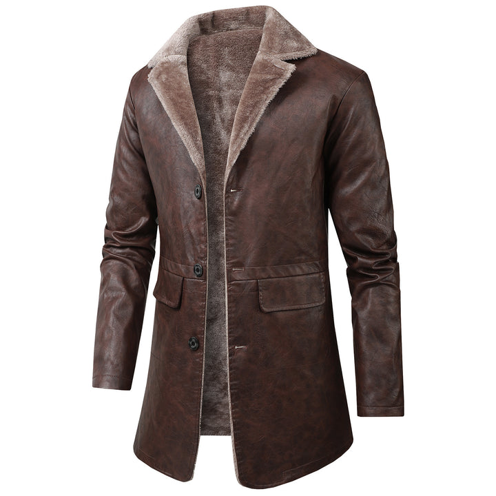 Herren Elegante Kunstlederjacke mit Fleece-Futter Drune