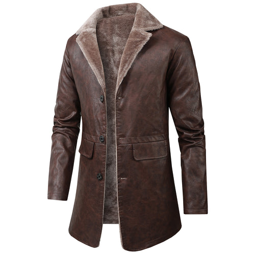 Herren Elegante Kunstlederjacke mit Fleece-Futter Drune
