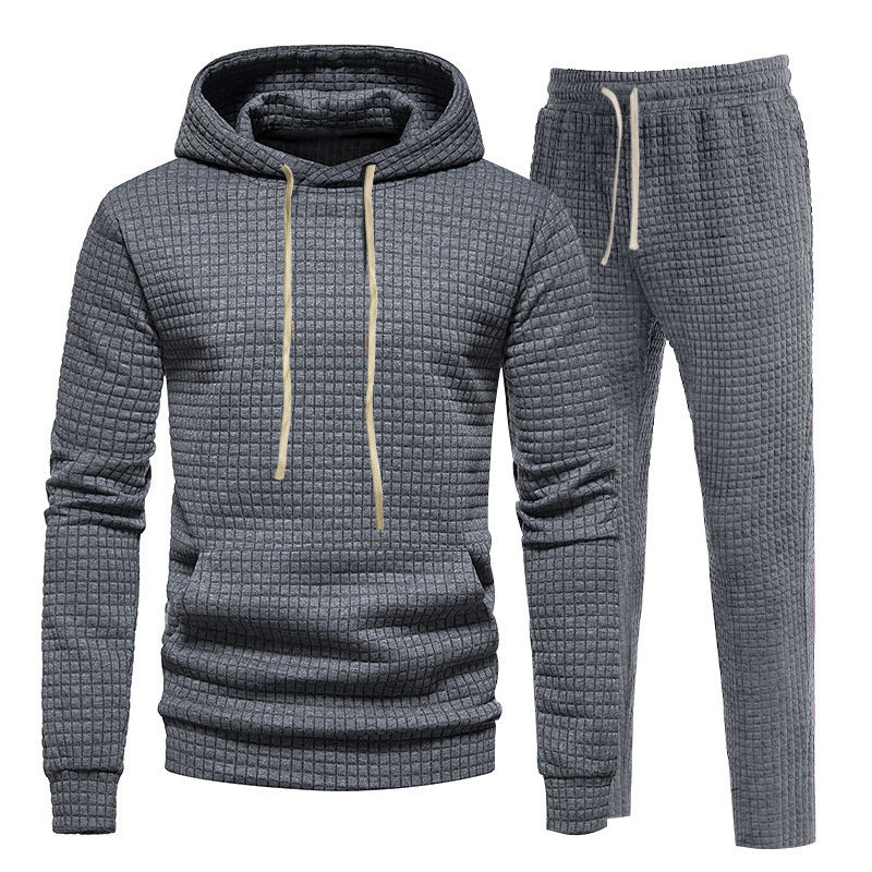Herren Waffelstruktur-Freizeitset mit Kapuzenpullover und Tunnelzug-Jogginghose Drune