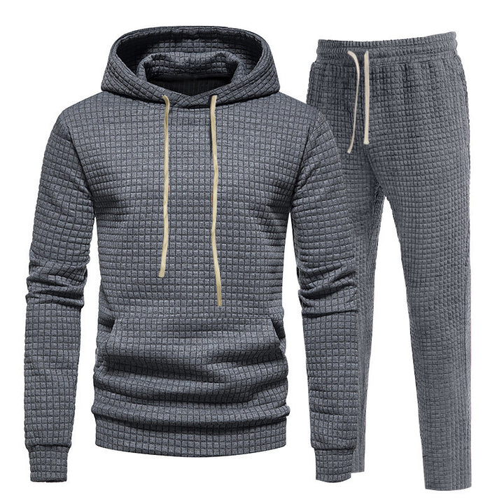 Herren Waffelstruktur-Freizeitset mit Kapuzenpullover und Tunnelzug-Jogginghose Drune