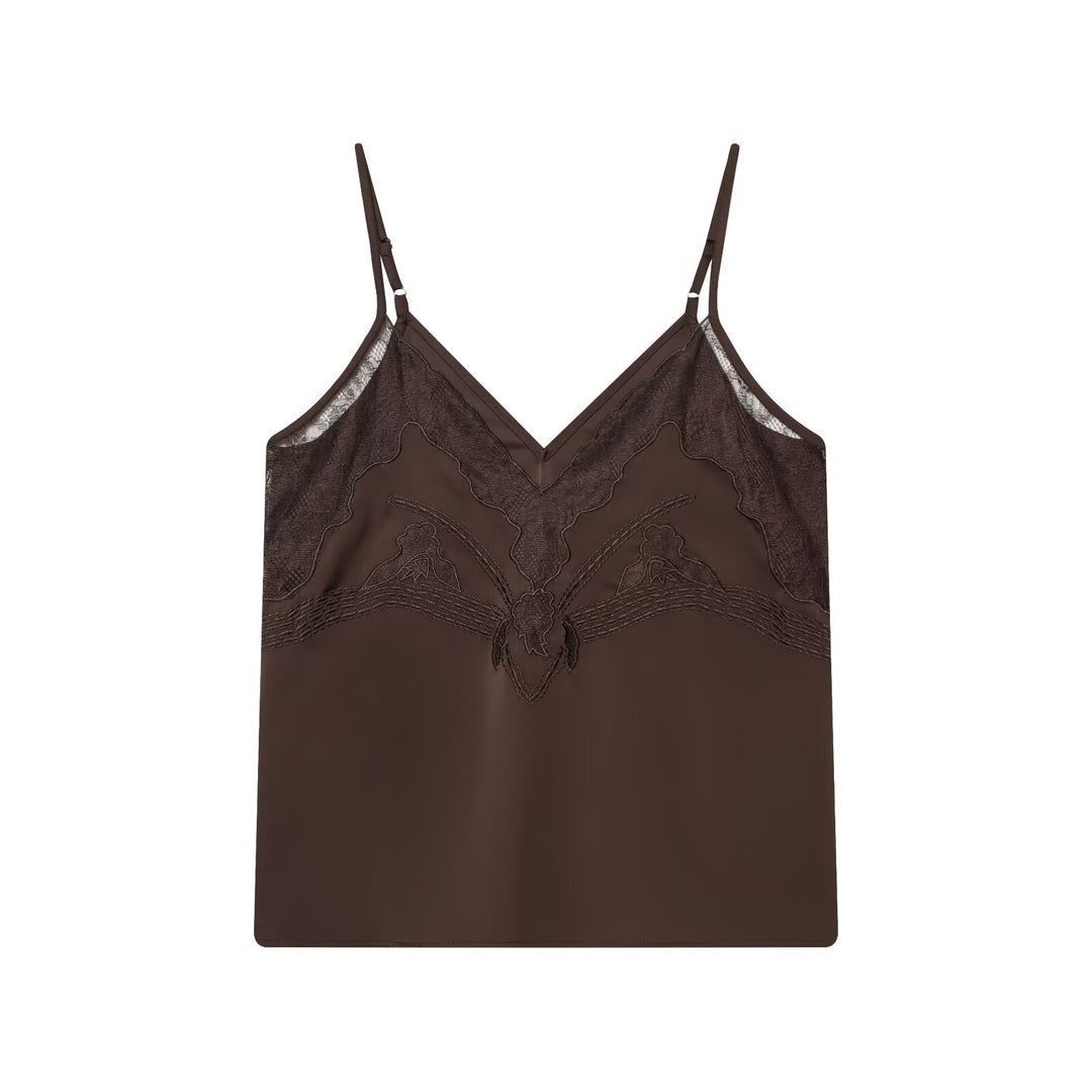 Damen Satin-Wäscheoberteil mit zarten Spitzelementen und verstellbaren Spaghettiträgern Drune